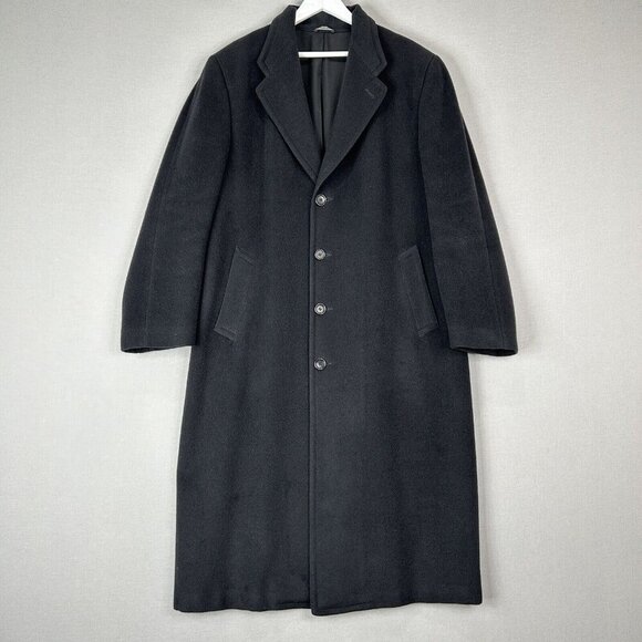 Canali Mens Jacket Large Black Wool Overcoat Long Heavy Shell Trench Minimalist
